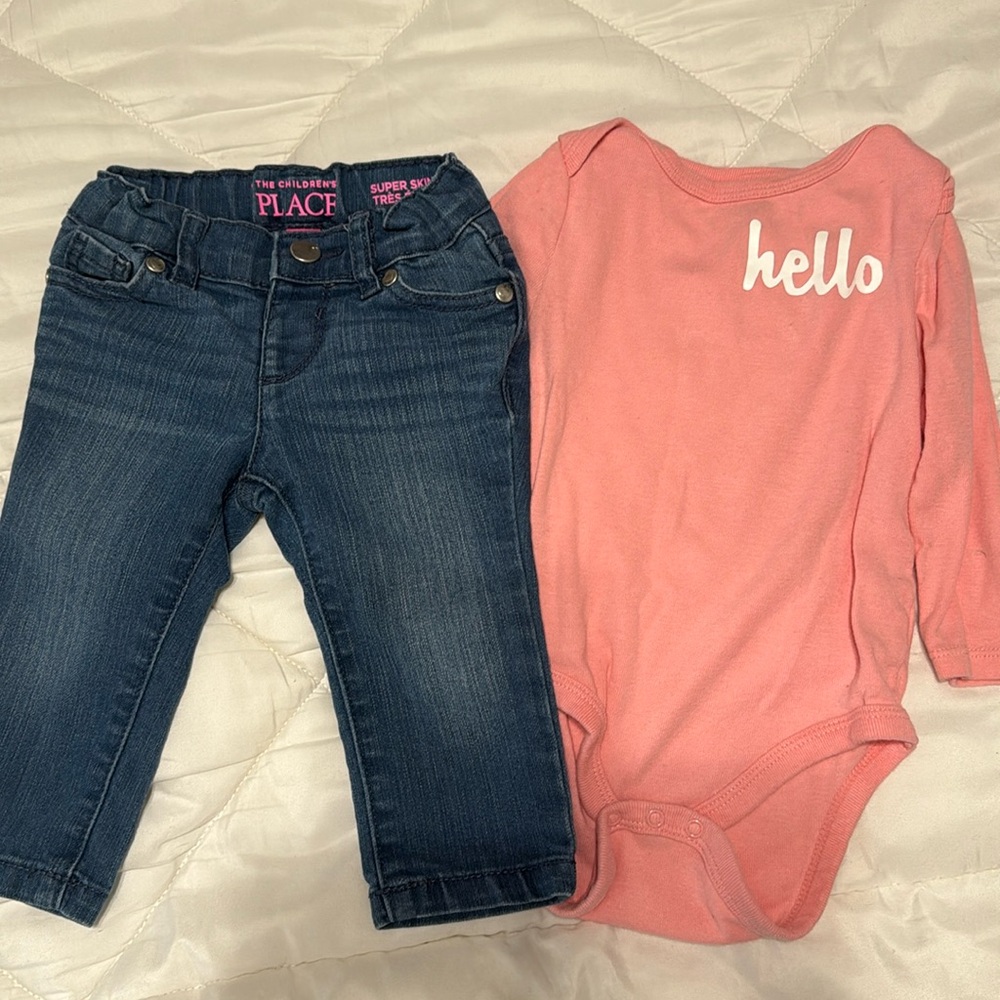 Children place jeans skinny jeans size 6-9m with cloud island shirt 6-9 m
